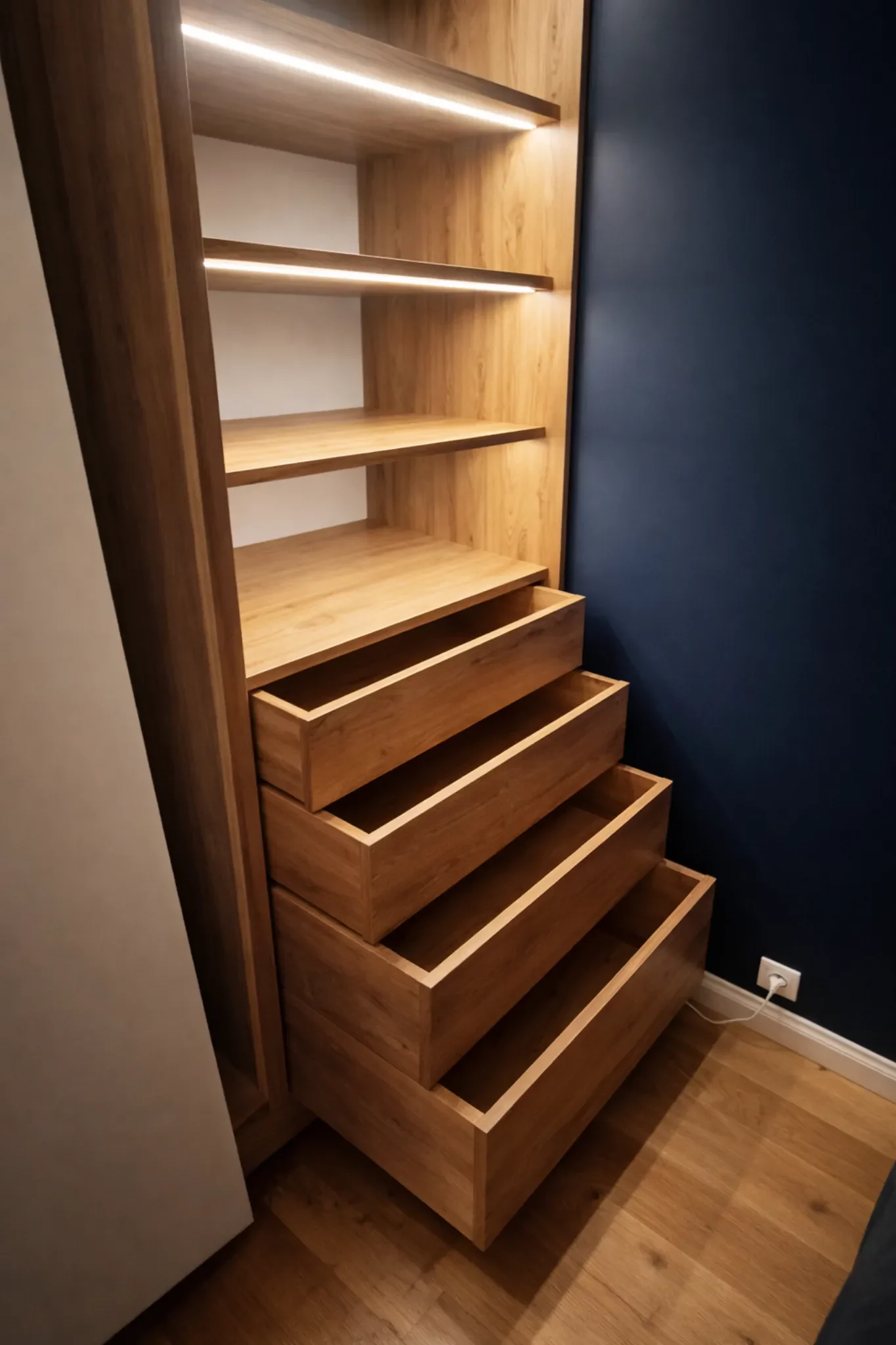 szafa na wymiar drewno szuflady led