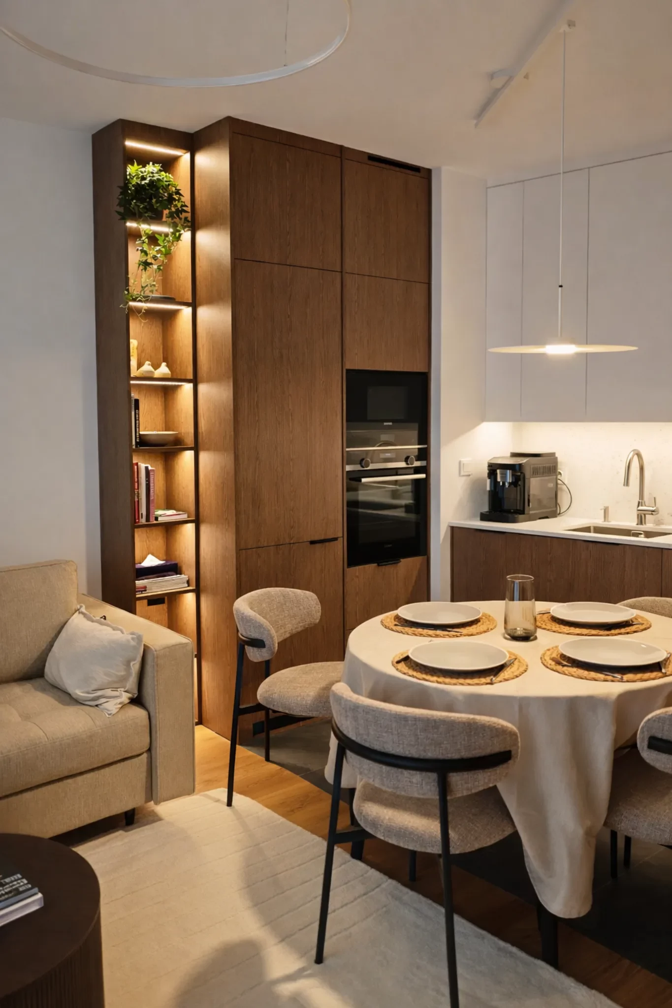 kuchnia zabudowa drewno oswietlenie led